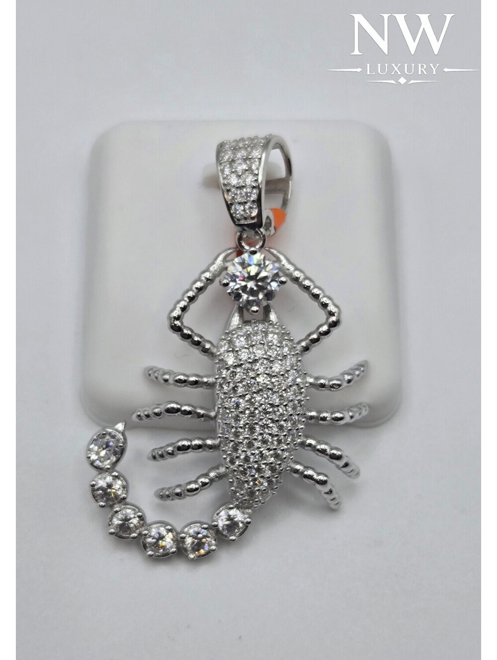 NEW Solid 925 Sterling Silver Genuine Moissanite Scorpion Pendant – 3.0 CTW, USA